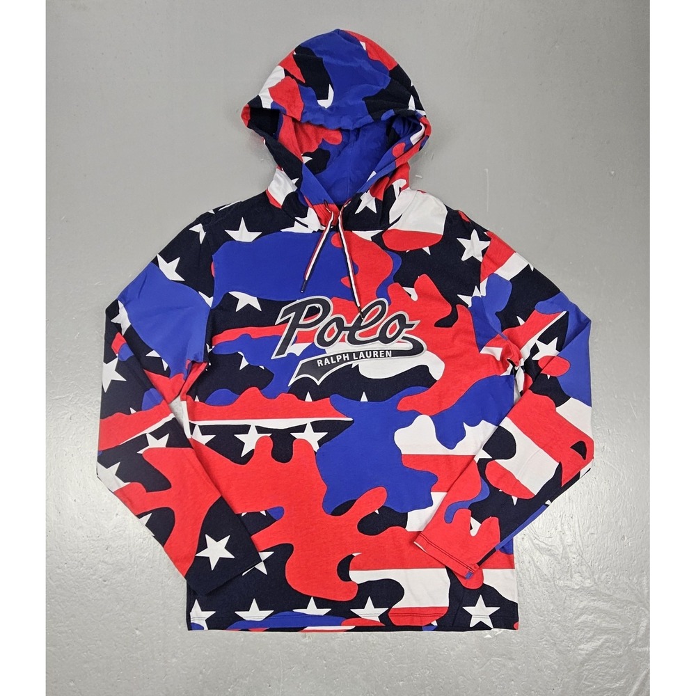 Polo Ralph Lauren Performance Camo Hoodie Mens Medium USA Red White Blue